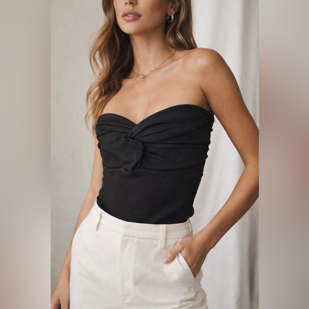 AGOLDE Tonia Twist Tube Top Black Ribbed Strapless Size M NWT